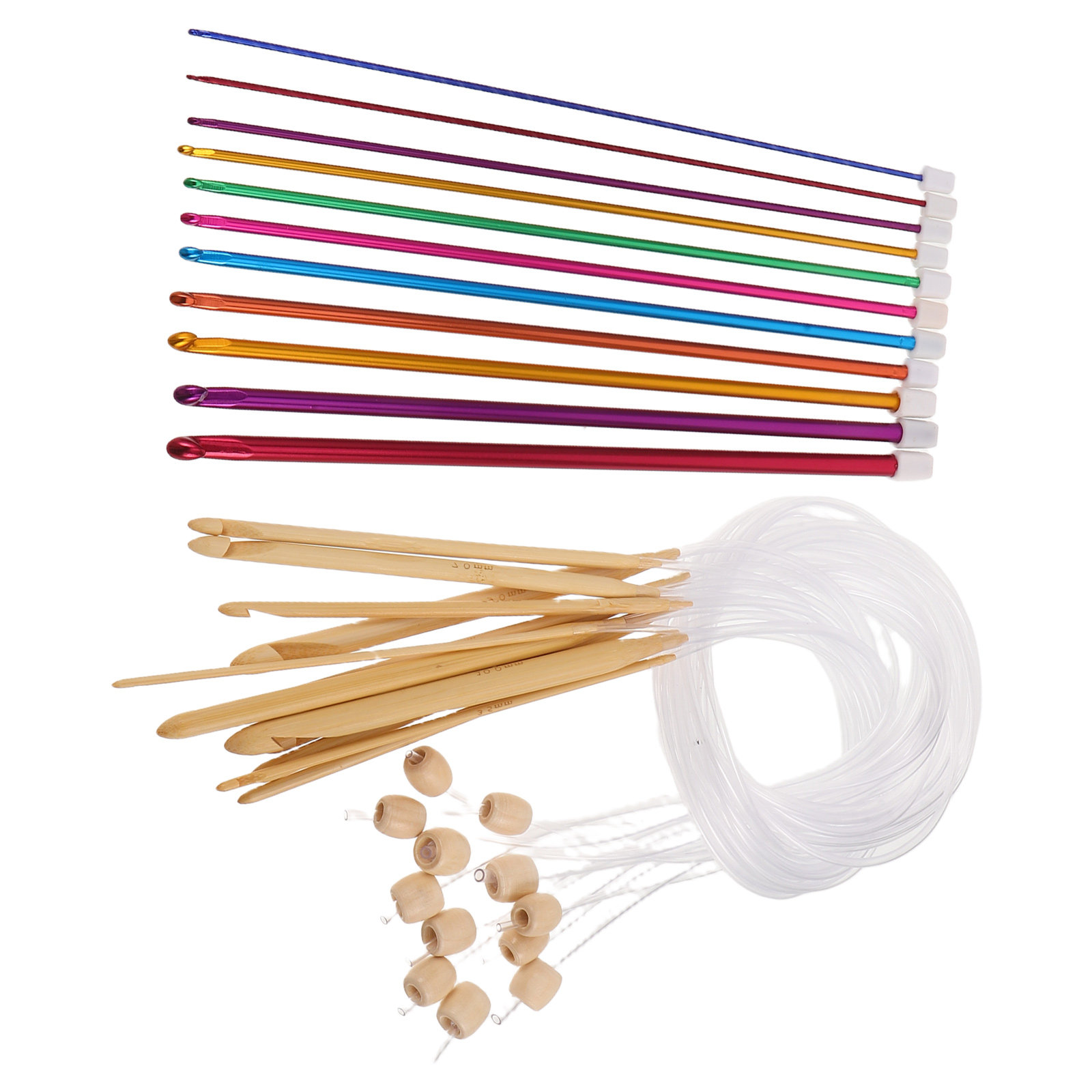 Wooden Crochet Hooks Ergonomic Handle - 1 zestaw kolorowych szydełek do robótek