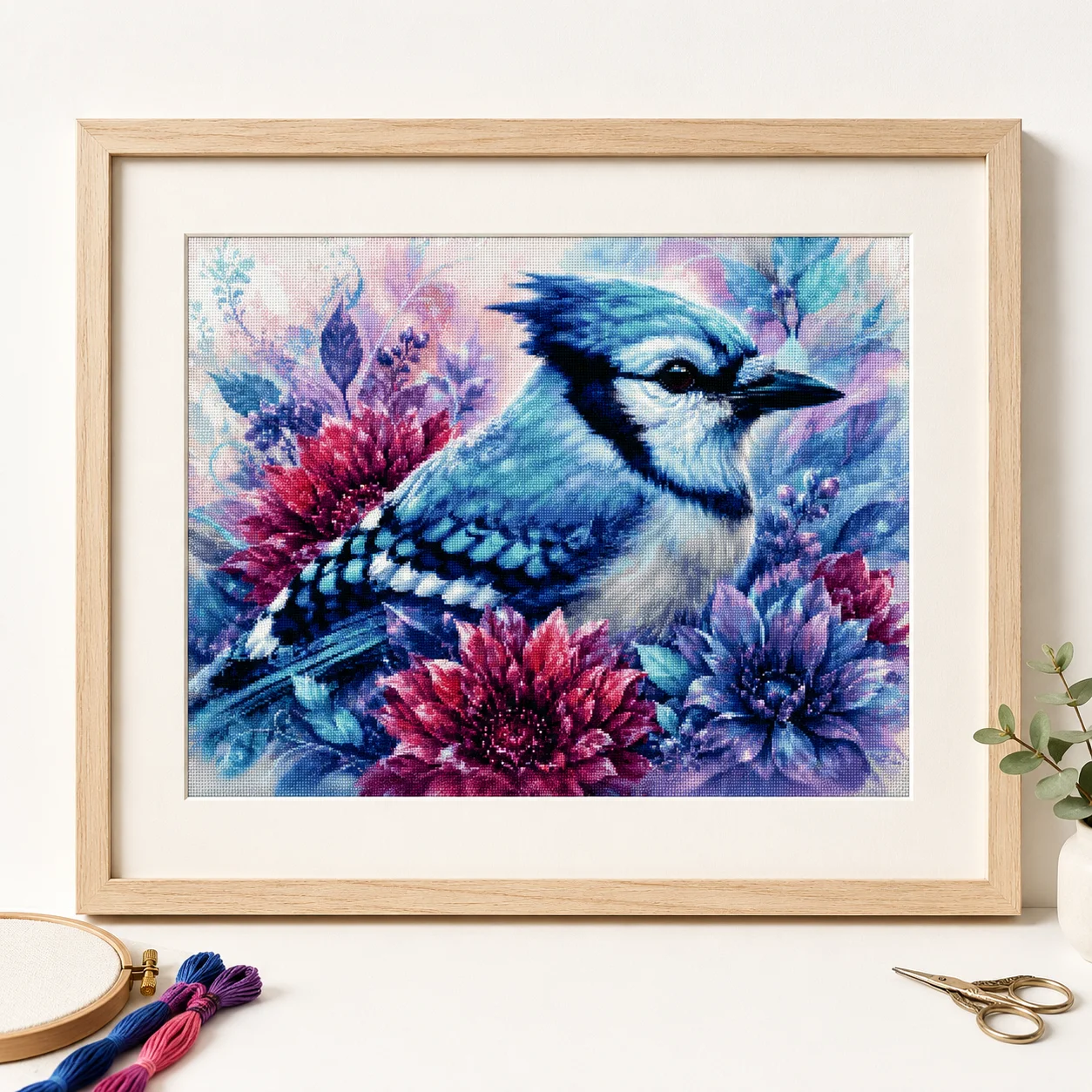 Cross Stitch Stamped Kits Beginners - [ZZ8680-Niebieski gajek] | Zestaw do samodzielnego