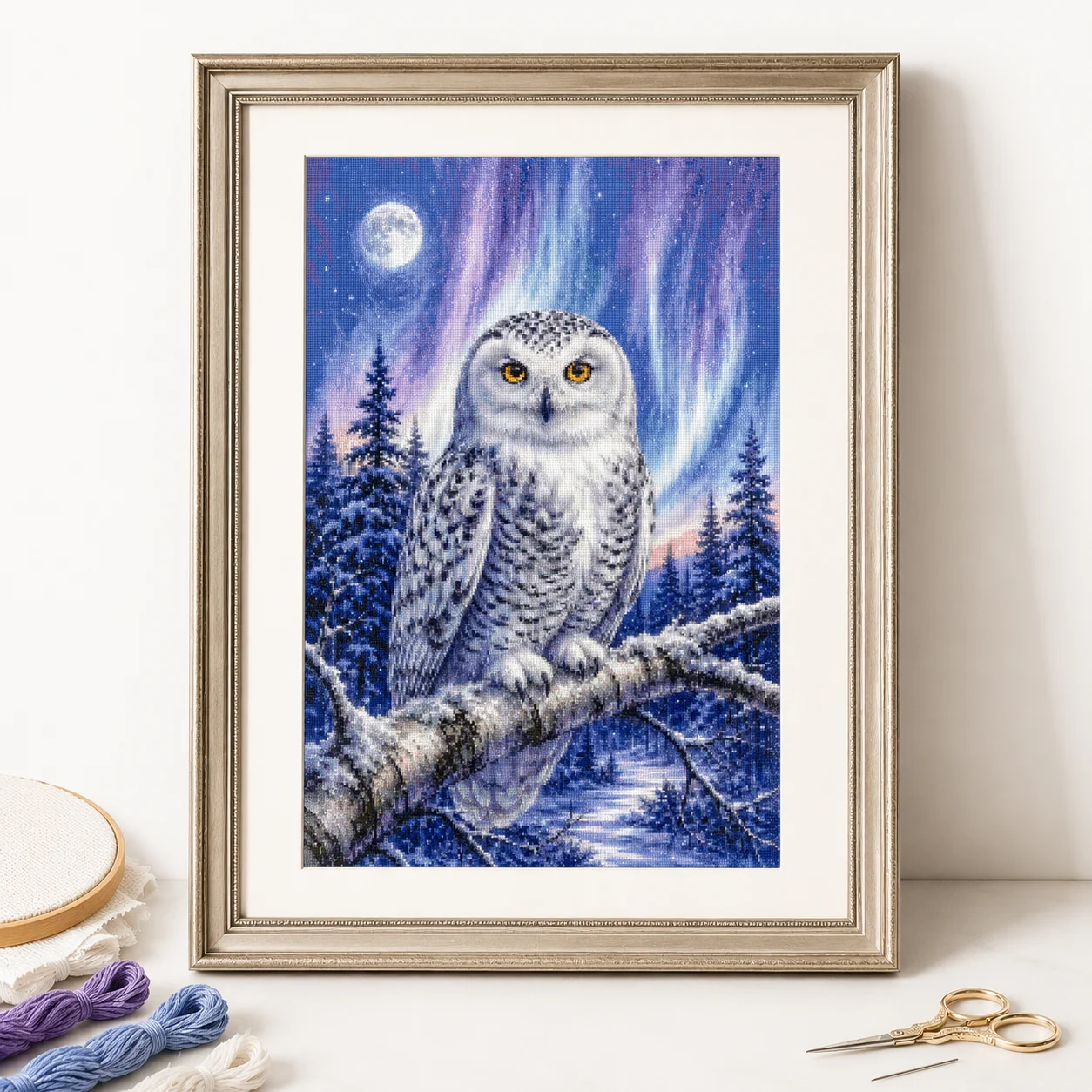 Cross Stitch Stamped Kits Beginners - [ZZ8820-Zimowy zegarek sowa] | Zestaw do